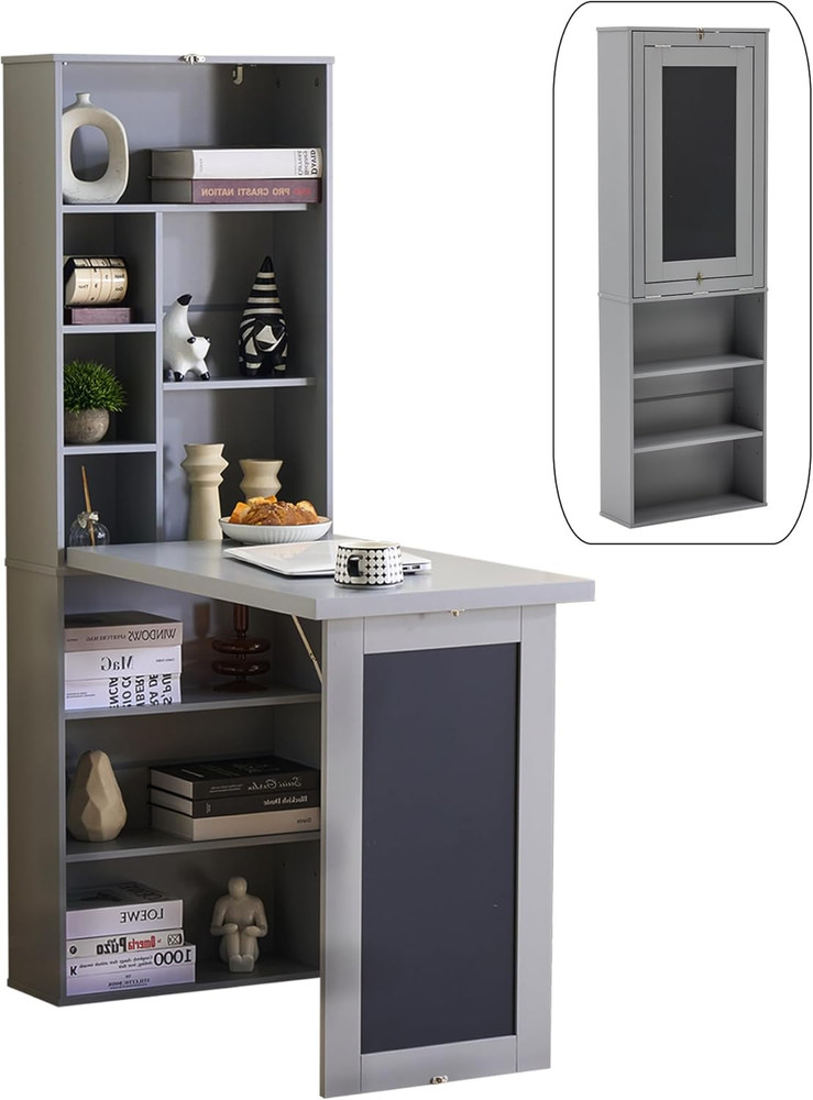 Folding Desk with Storage,Foldable Convertible Writing Table with Blackboard and