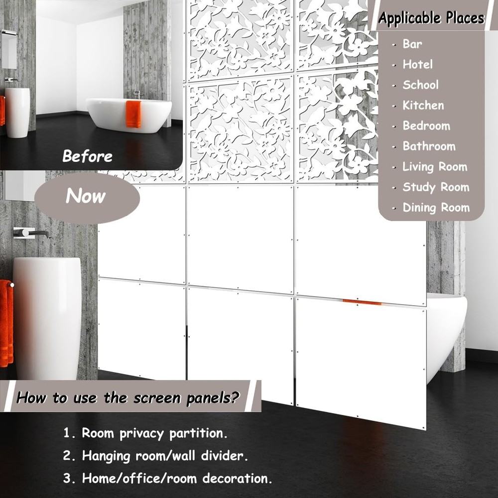 Hanging Room Divider Panel, 12 Pieces White Screen Panels Solid Board Cut Roo...