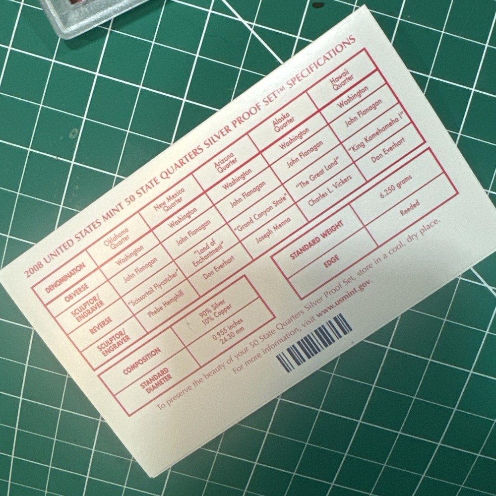 2008 U.S. Mint 50 State Quarters Silver Proof Set