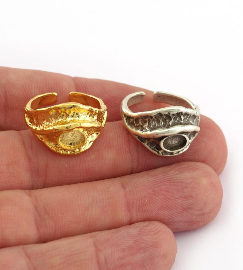 Eye blank ring Bezel Setting Adjustable Raw Brass or Plated 6x4mm 5669