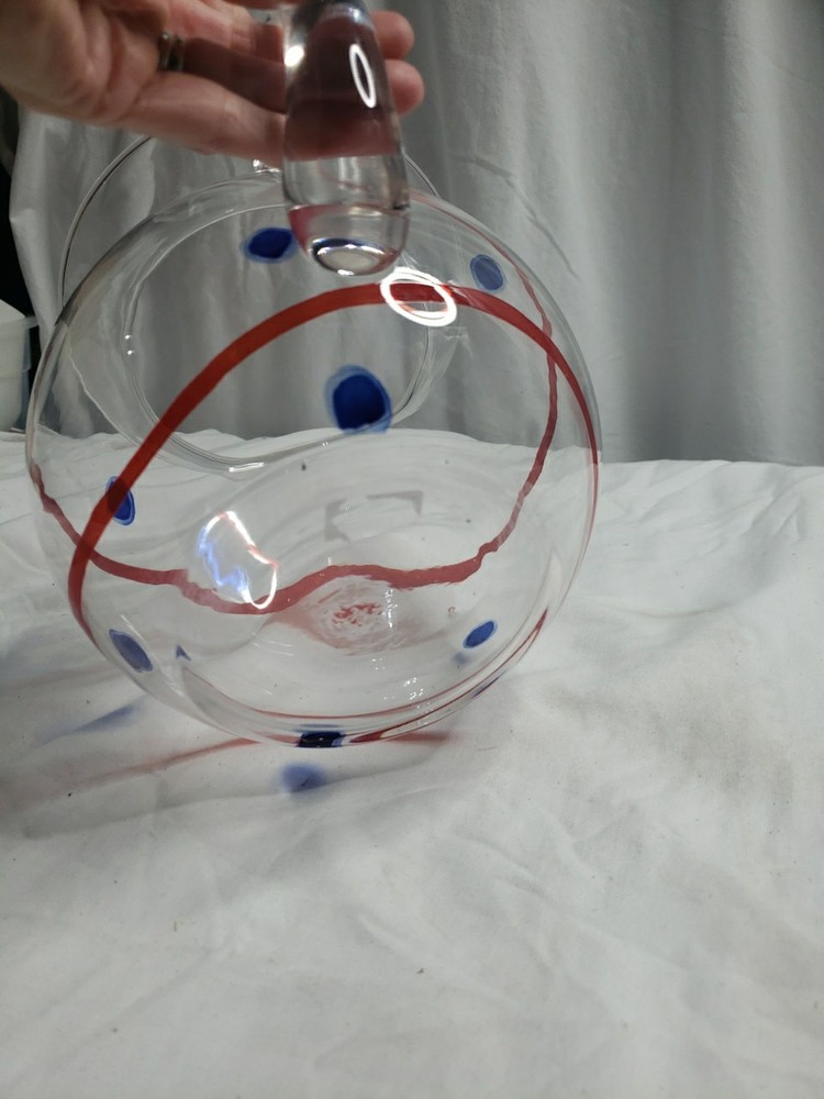 Handblown Art Glass Pitcher Red/Cobalt