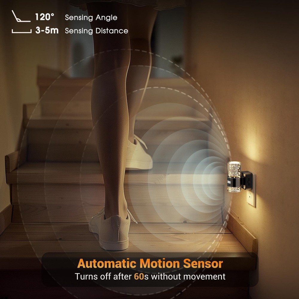 JandCase Motion Sensor Night Light, Night Lights Plug Into Wall, 2 Pack 3000k LE