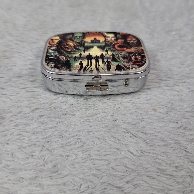 Universal Monsters Pill Box Travel Mini Pill Box Mirror 2 Split Compartment