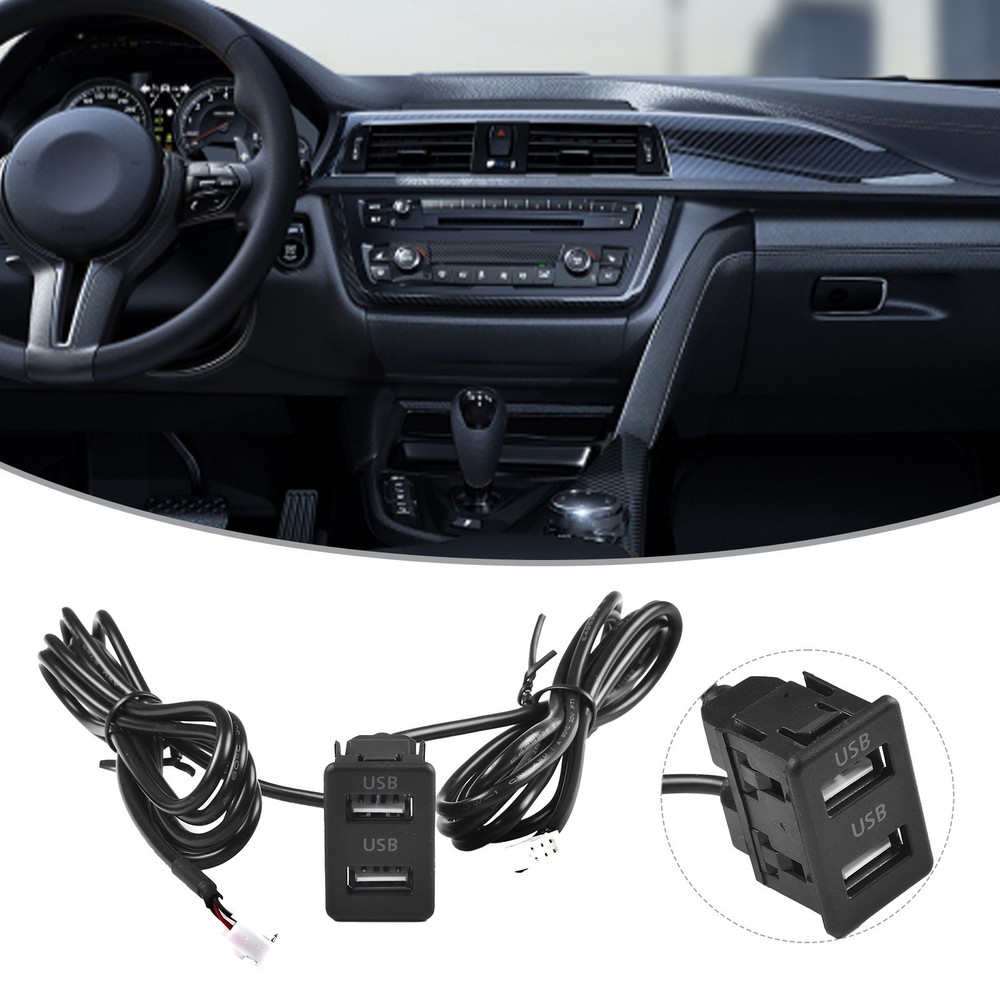 Dashboard Dual USB Port Extender Panel Interface with 145cm Cable for Car