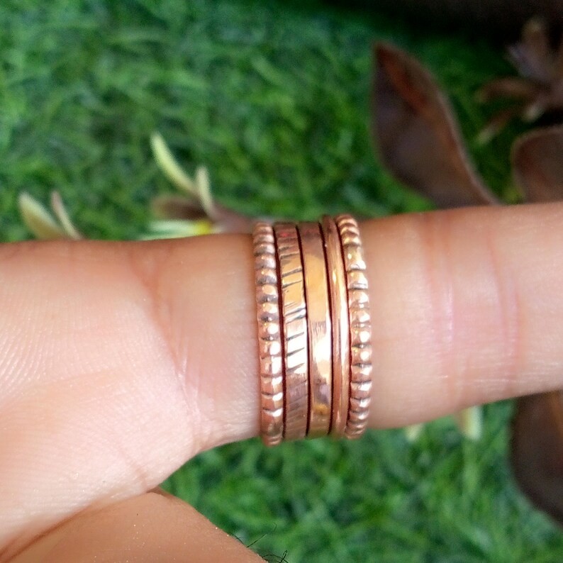 Set of 6 Thin Copper Band Ring, 100% Solid Copper, Stacking Rings , All Size