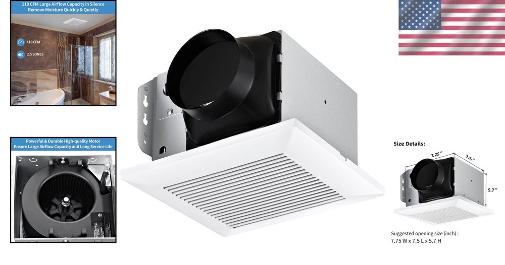 Efficient Bathroom Ventilation Fan 110 CFM - Low Noise & Durable Design