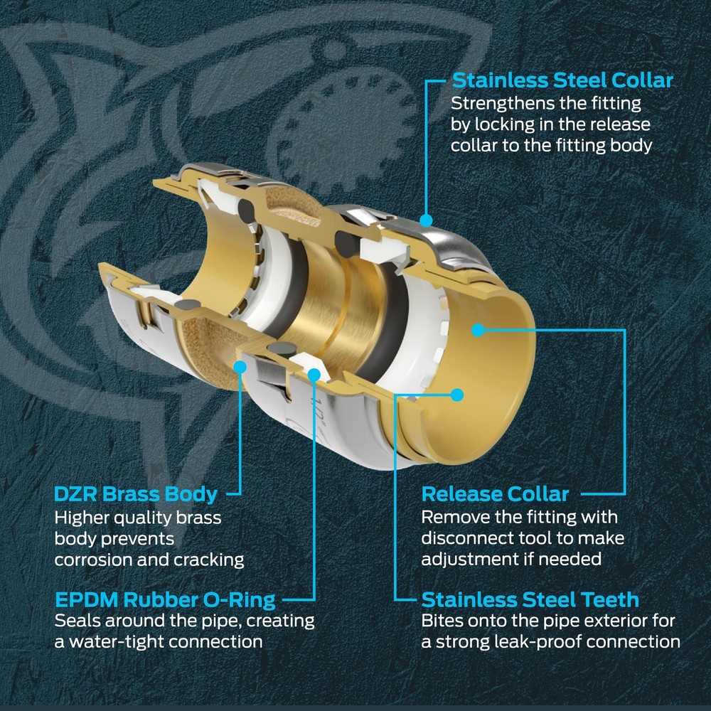 SharkBite Max 1/2" Push Fit Coupling UR008A Brass Pipe Connector Copper PEX