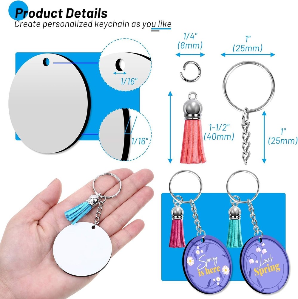80 PC Double-Sided Sublimation Blanks Keychain Kit for Creative DIY Projects