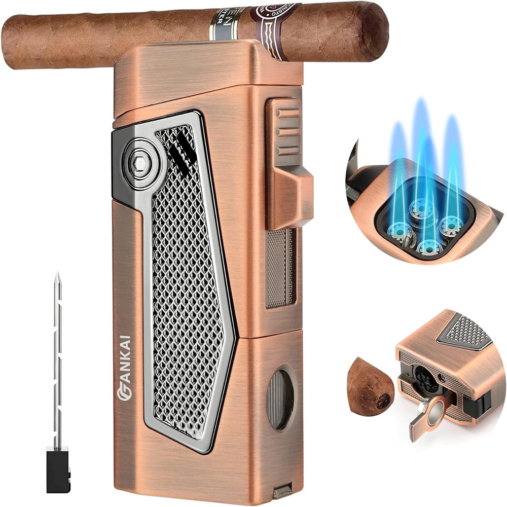 4 Jet Torch Cigar Lighter Windproof Refillable Punch Holder Draw Enhancer - US