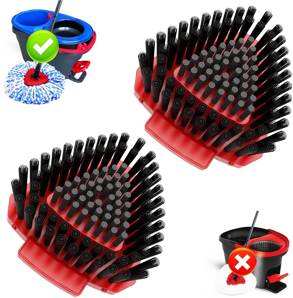 Spin Mop Scrub Brush 2 Pack, Upgraded For , Tile Floors, Red
