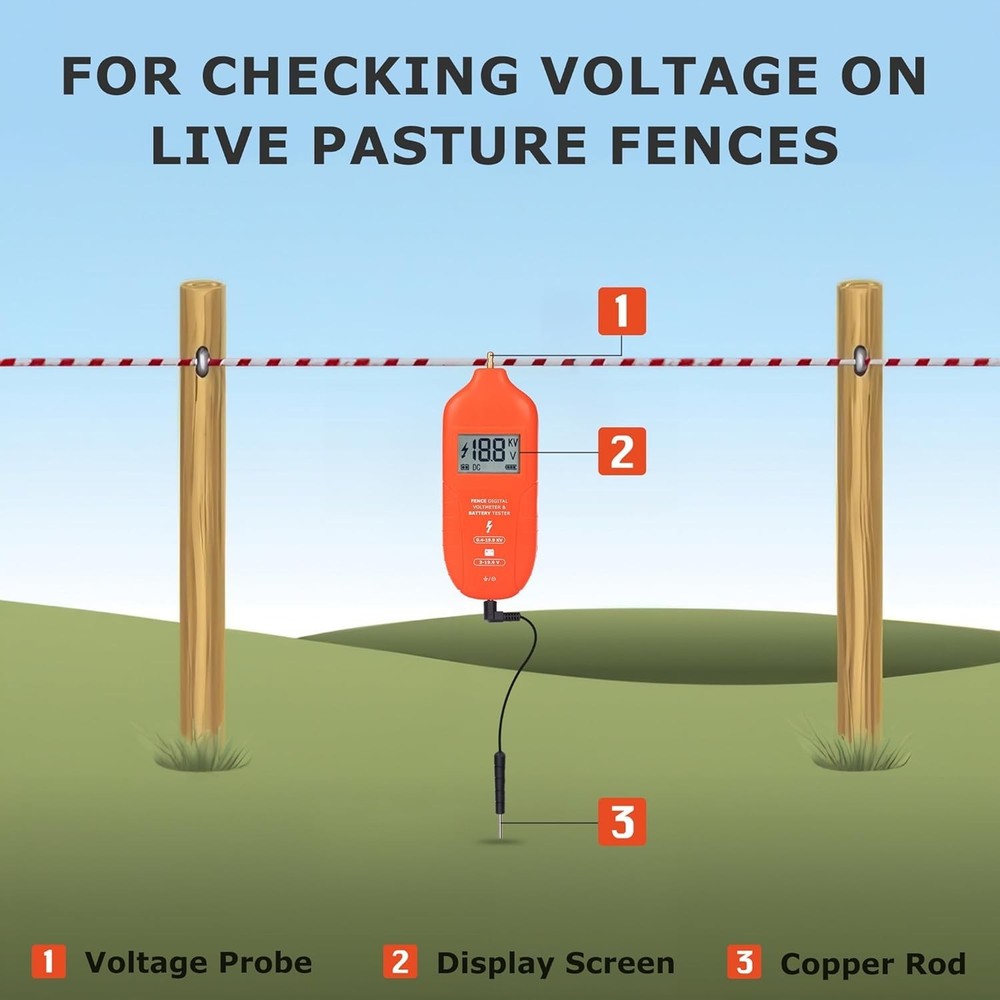 Multi-Function Electric Fence Voltage Tester Max 19.9kV - Ergonomic Design