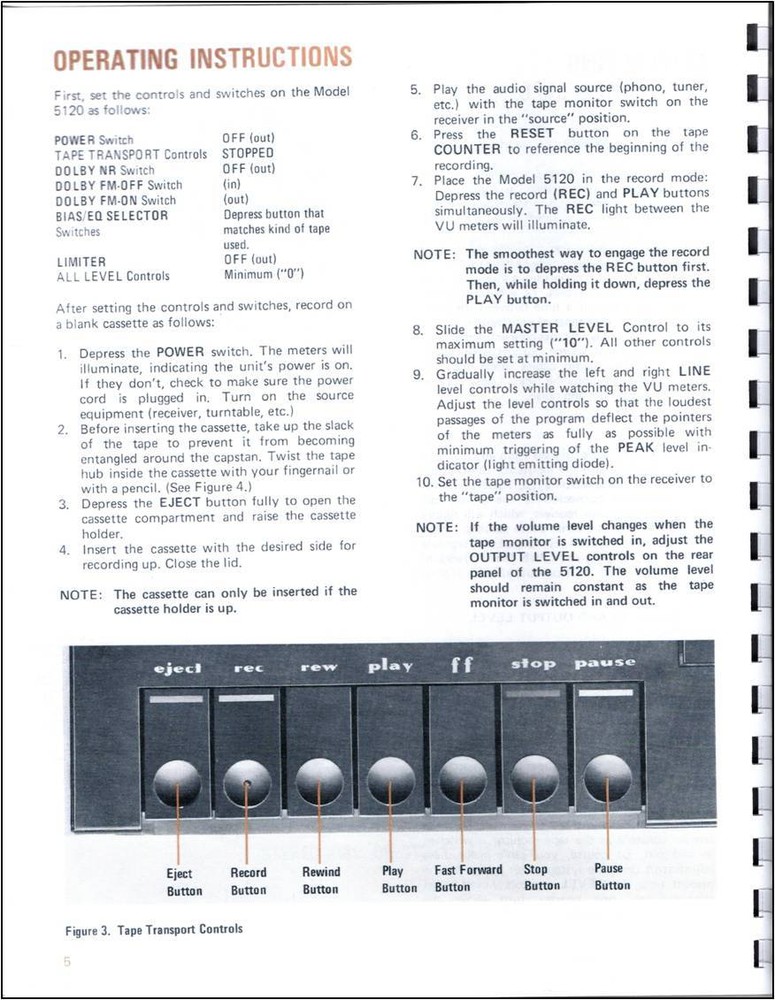 Marantz Model 5120 Cassette Tape Deck Owners Manual