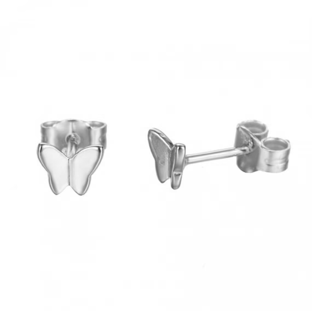 Solid Sterling Silver 925 Adorable Tiny Dainty Butterfly Stud Earrings 4mm AJ