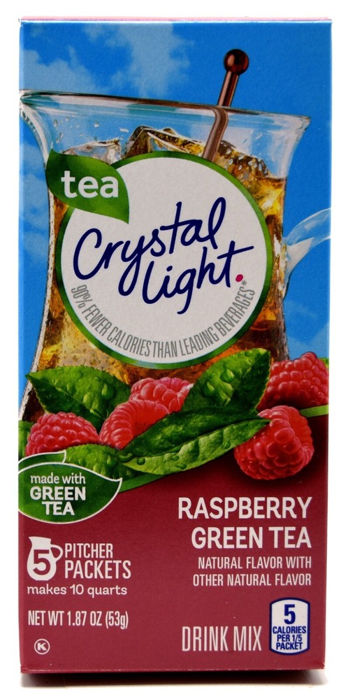 8 10-Quart Boxes Crystal Light Raspberry Green Tea Drink Mix