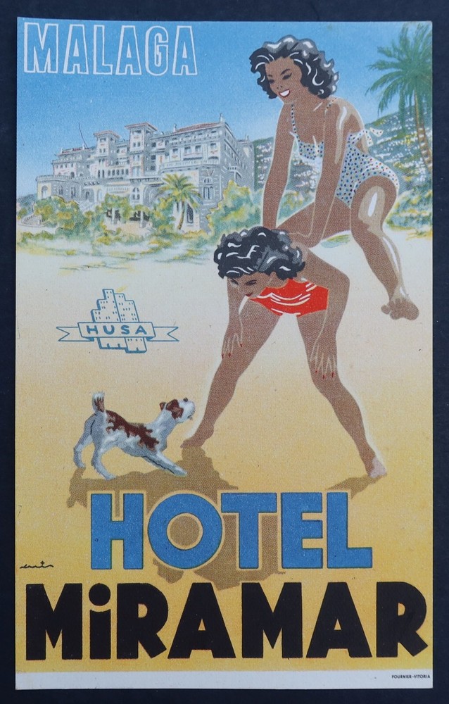 Old label HOTEL MALAGA MIRAMAR HUSA suitcase label 3