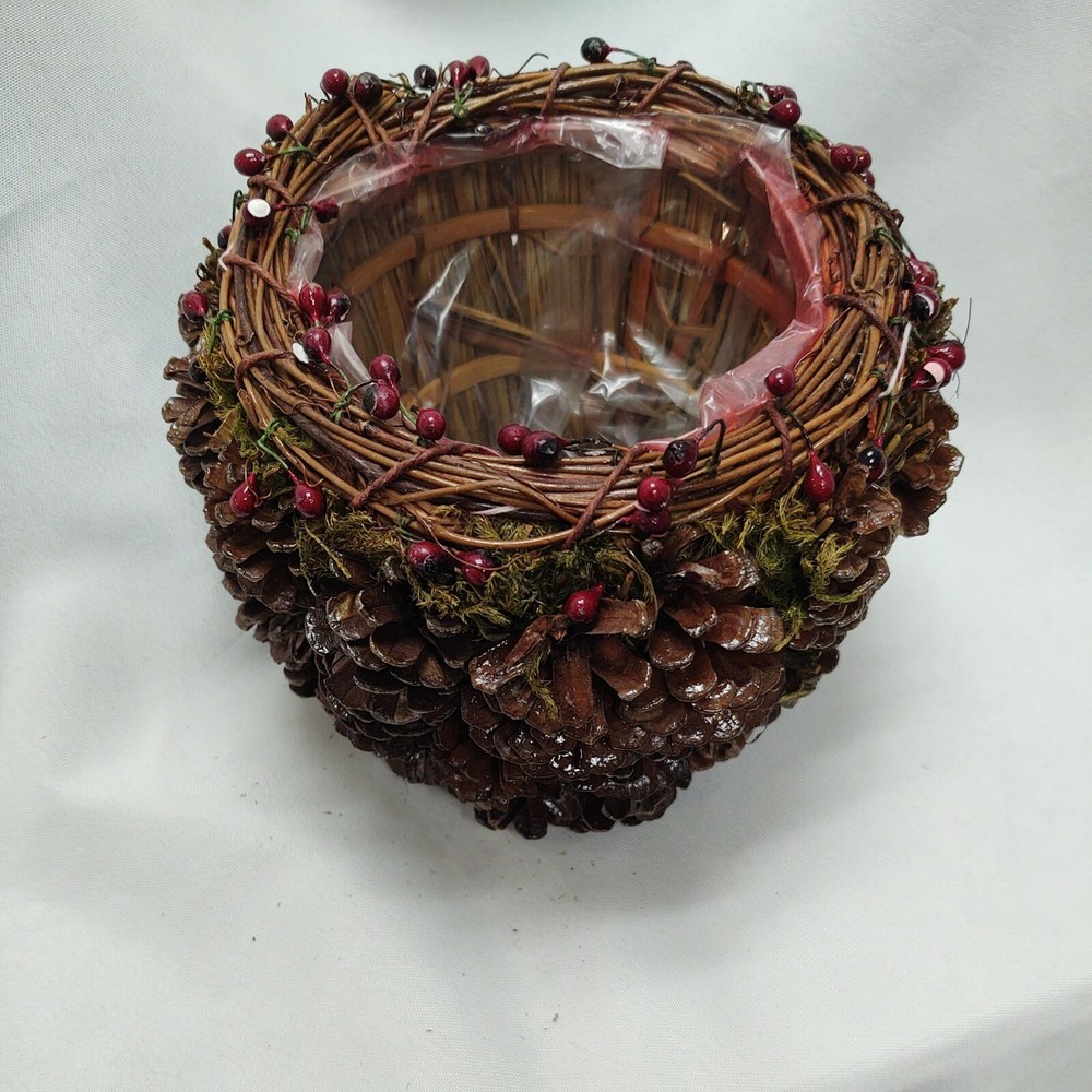 Pine Cone and Berry Basket Decorative Storage Fruit Flowers