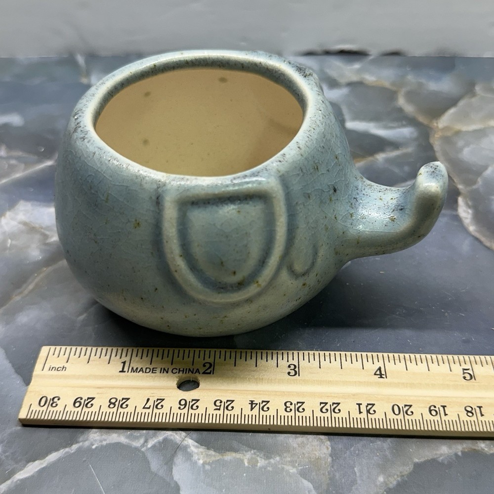 Blue Ceramic Figural Elephant Planter Trinket Dish Succulent Boho Matte