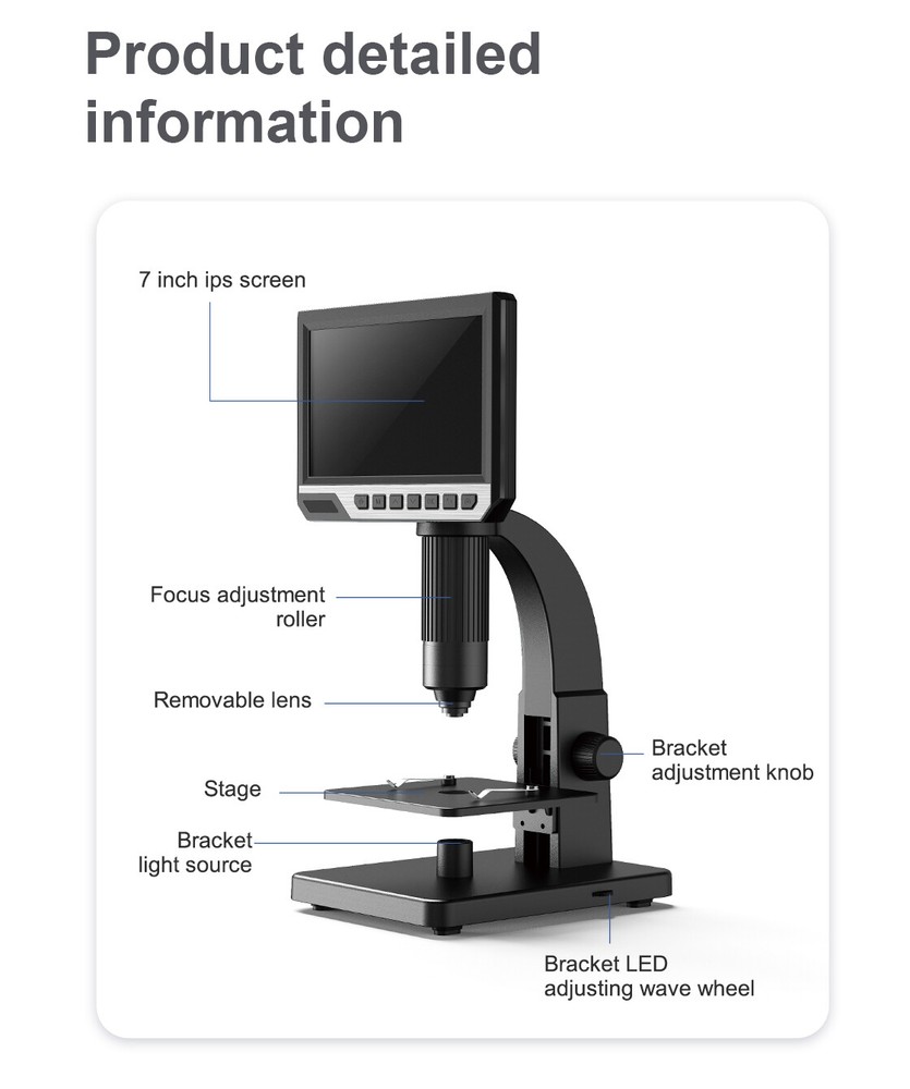 2000X Digital Microscope with 7" HD LCD Display USB Microscope Digital Magnifier