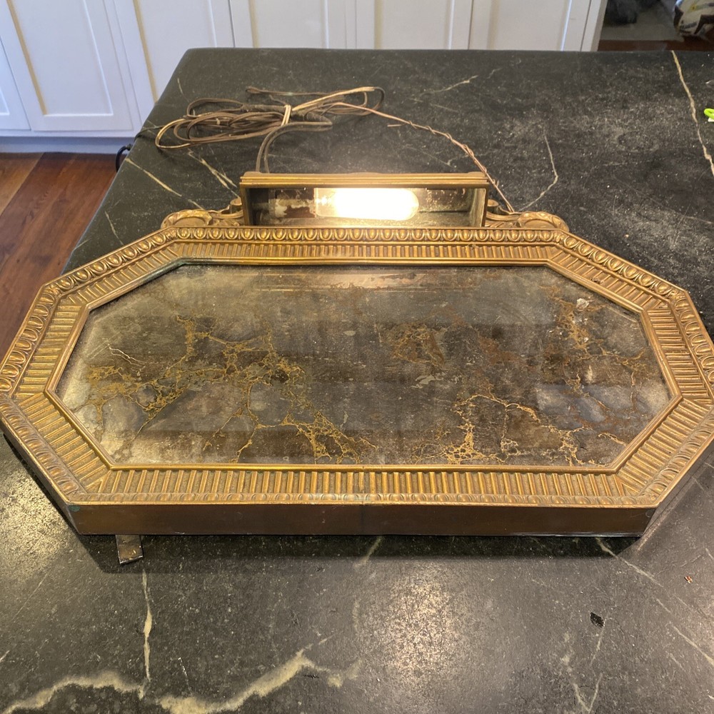 Vintage Original Heavy Brass Mirror With Light