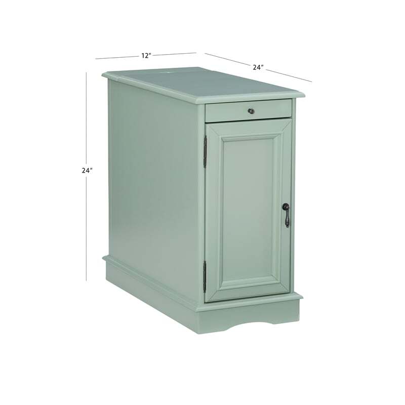 Linon Butler Wood Multi Function Storage Accent Table USB Charging in Aqua Blue