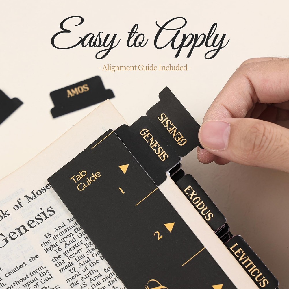 Laminated Bible Tabs, Gold Foil Embossed Lettering Chapter Index Black