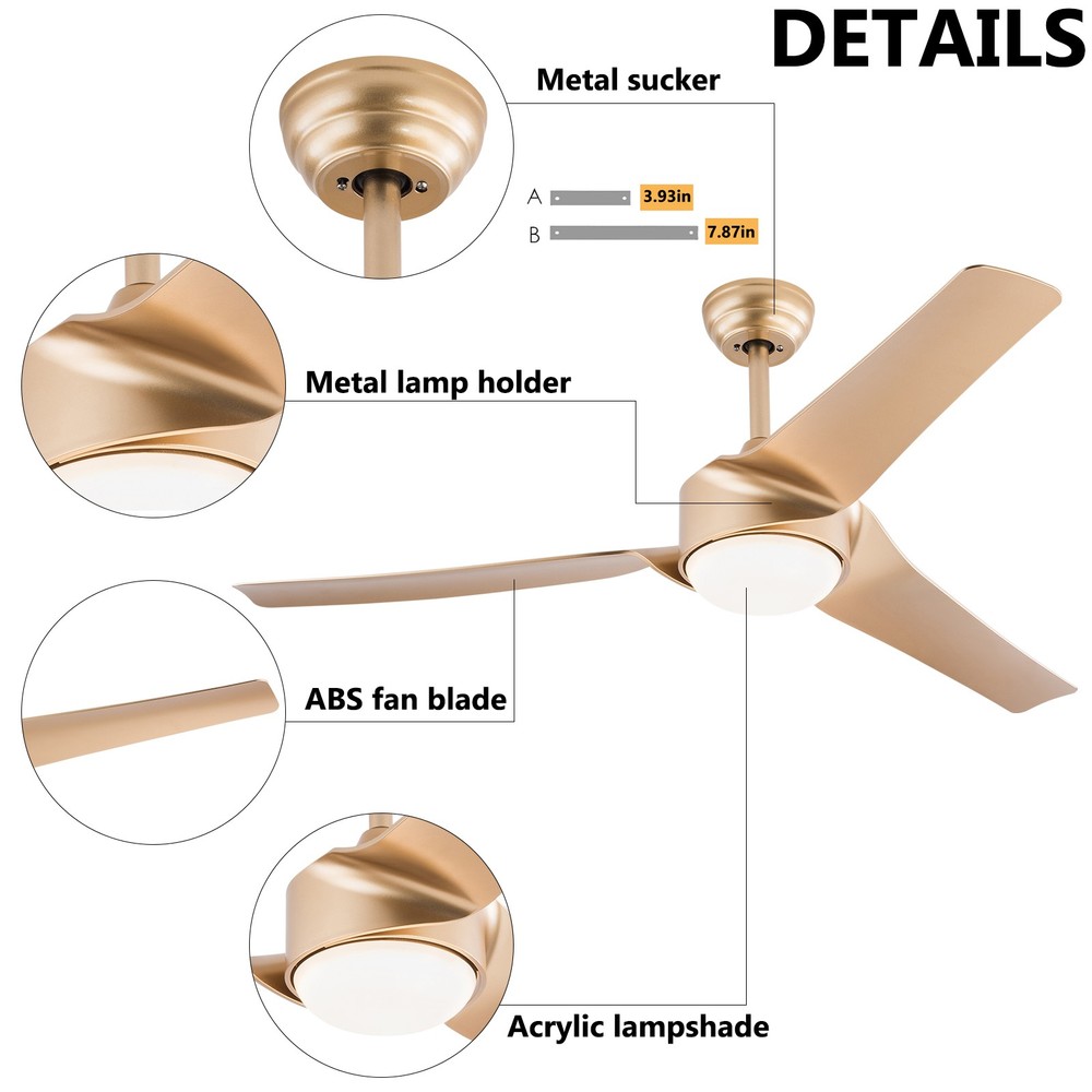 52" Modern Ceiling Fan Light 6-speed Adjustable For Bedroom Remote Control