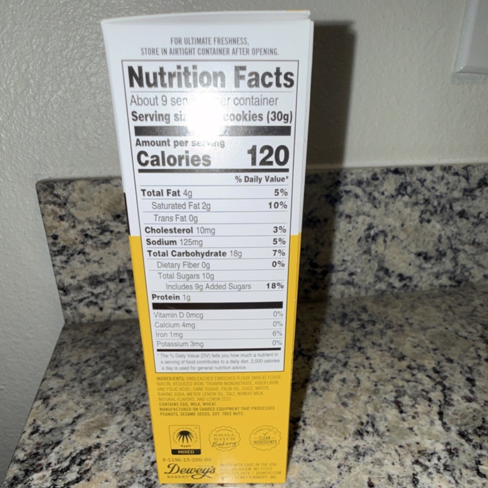 Dewey's Bakery Meyer Lemon Thin Cookie 9oz, No Artificial Flavoring, Kosher