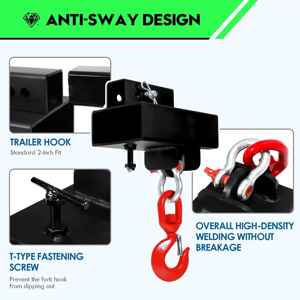 Forklift Lifting Hook, Fork Lifting Attachment, with Trailer Hitch, ForkliftL...