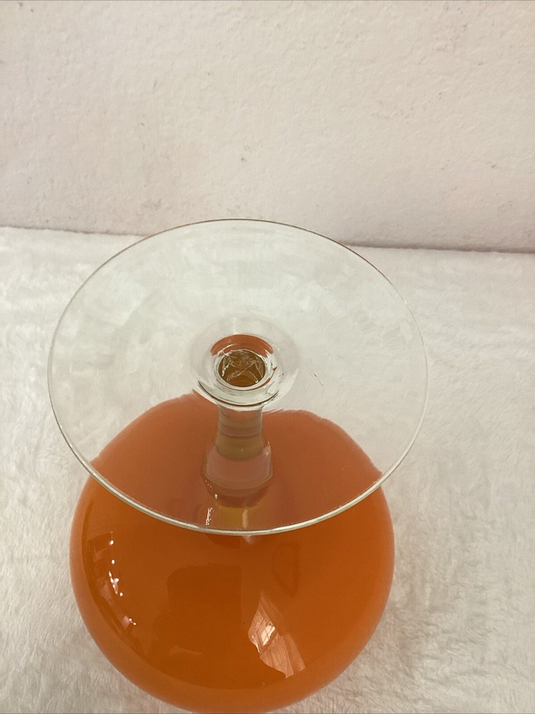MCM Empoli Studio Art Candy Dish - Bright Orange with White Inside & Clear Stem