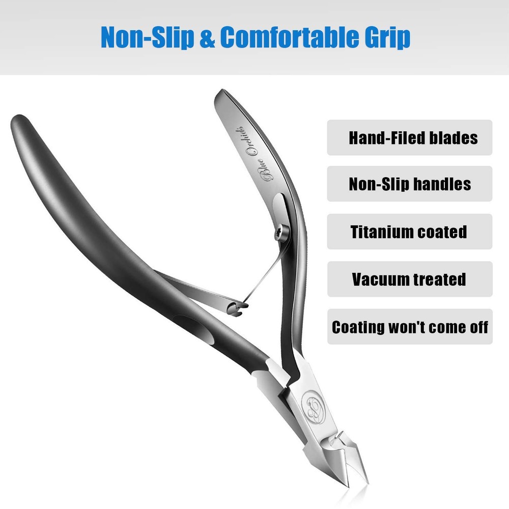 Cuticle Trimmer with Pusher - Half Jaw, Titanium Black