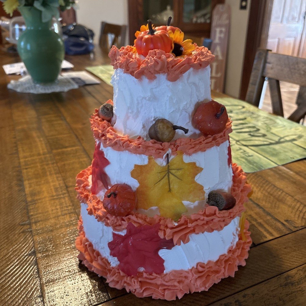 Fake 3 Tier White Fall Cake