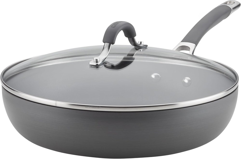 Deep Hard Anodized Non-Stick Pan with Lid - 12 inch, Gray