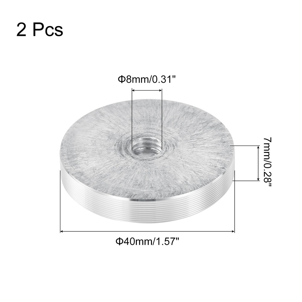 M8 Thread 40mm Diameter Round Shape Aluminum Disc Hardware 2pcs, Silver