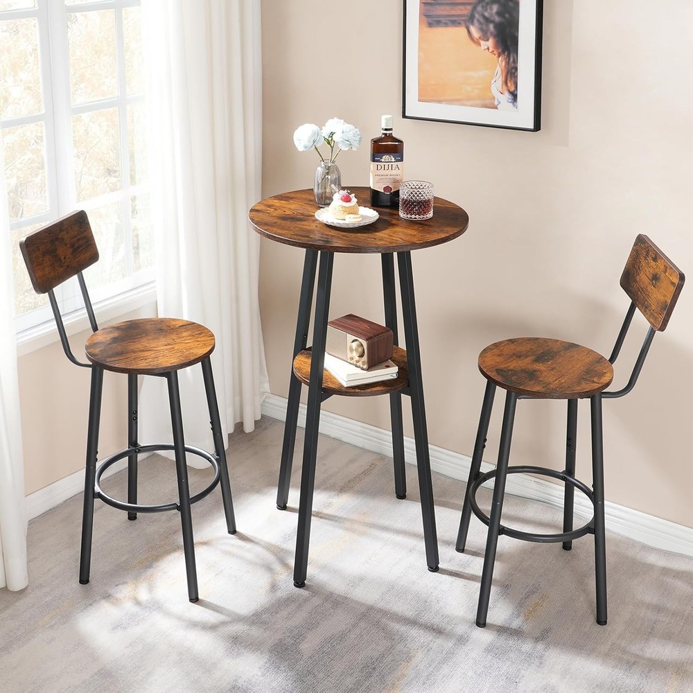 3 Pieces Round Bar Height Table & Chairs Set Round Dining Table Set Pub Table