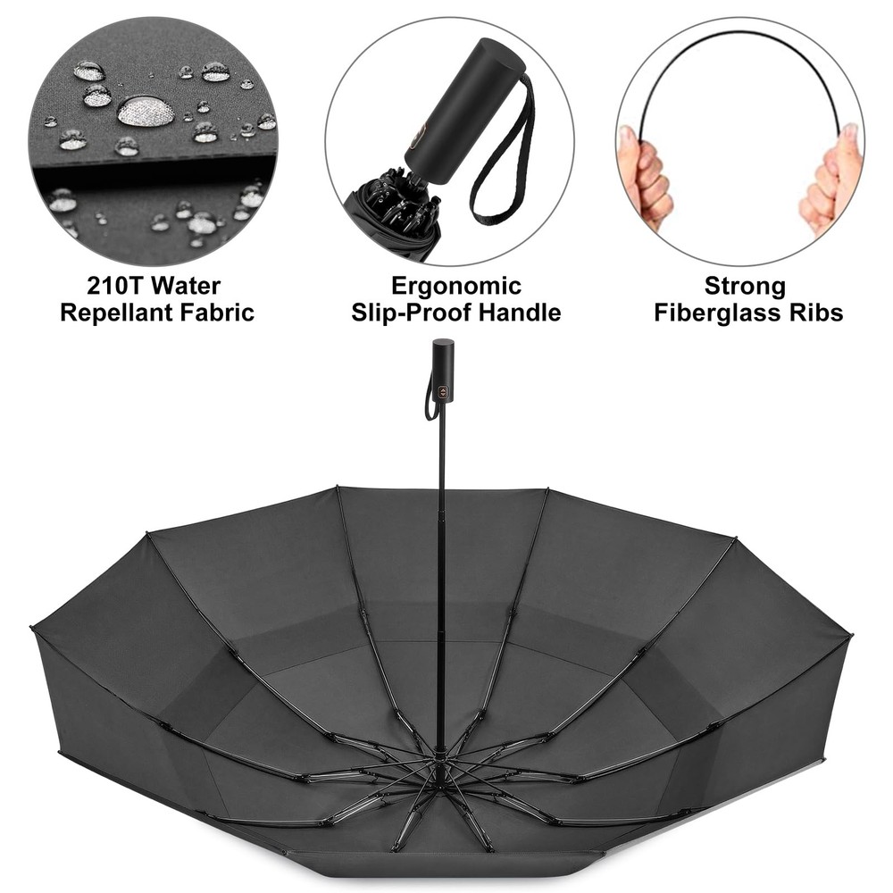 46/62 in Large Travel Umbrella - Automatic Open Close, Windproof & Compact Rain