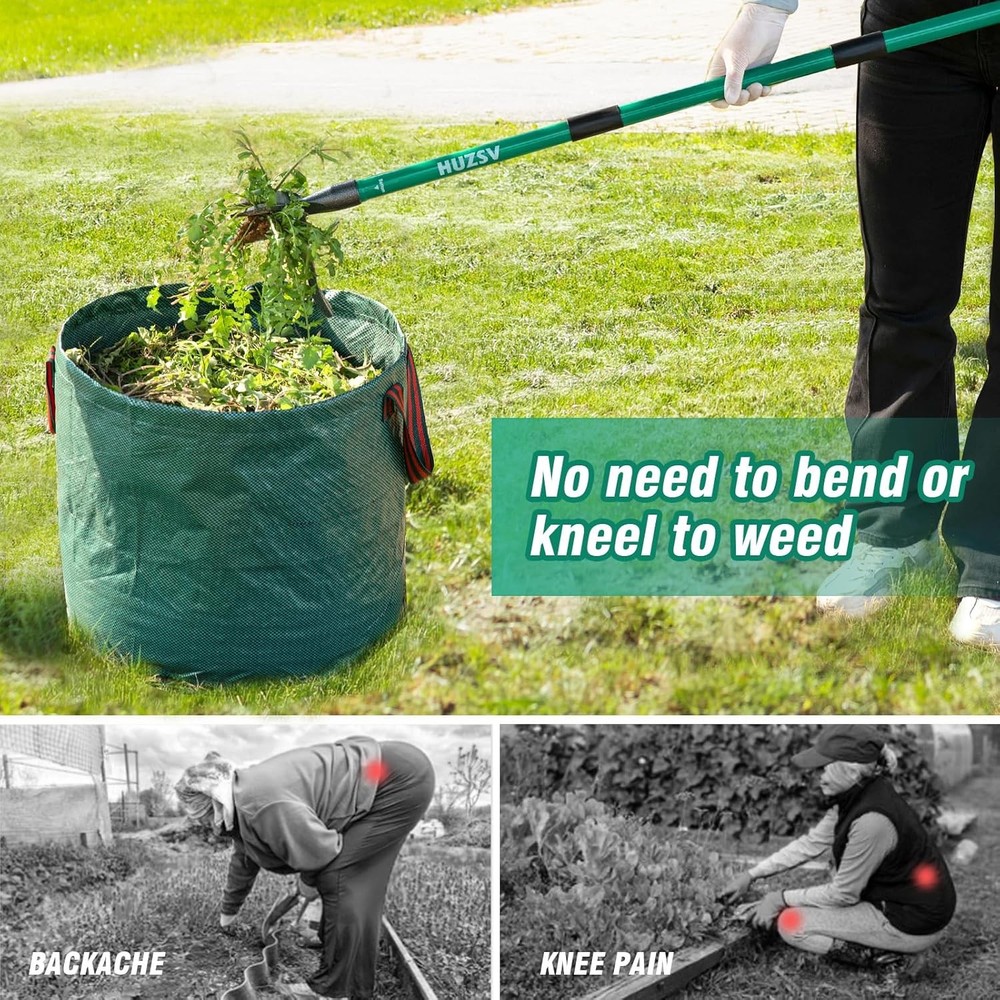 Weed Puller Tool Gardening Hand Weeding Tool with Long Handle 4 Steel Claws