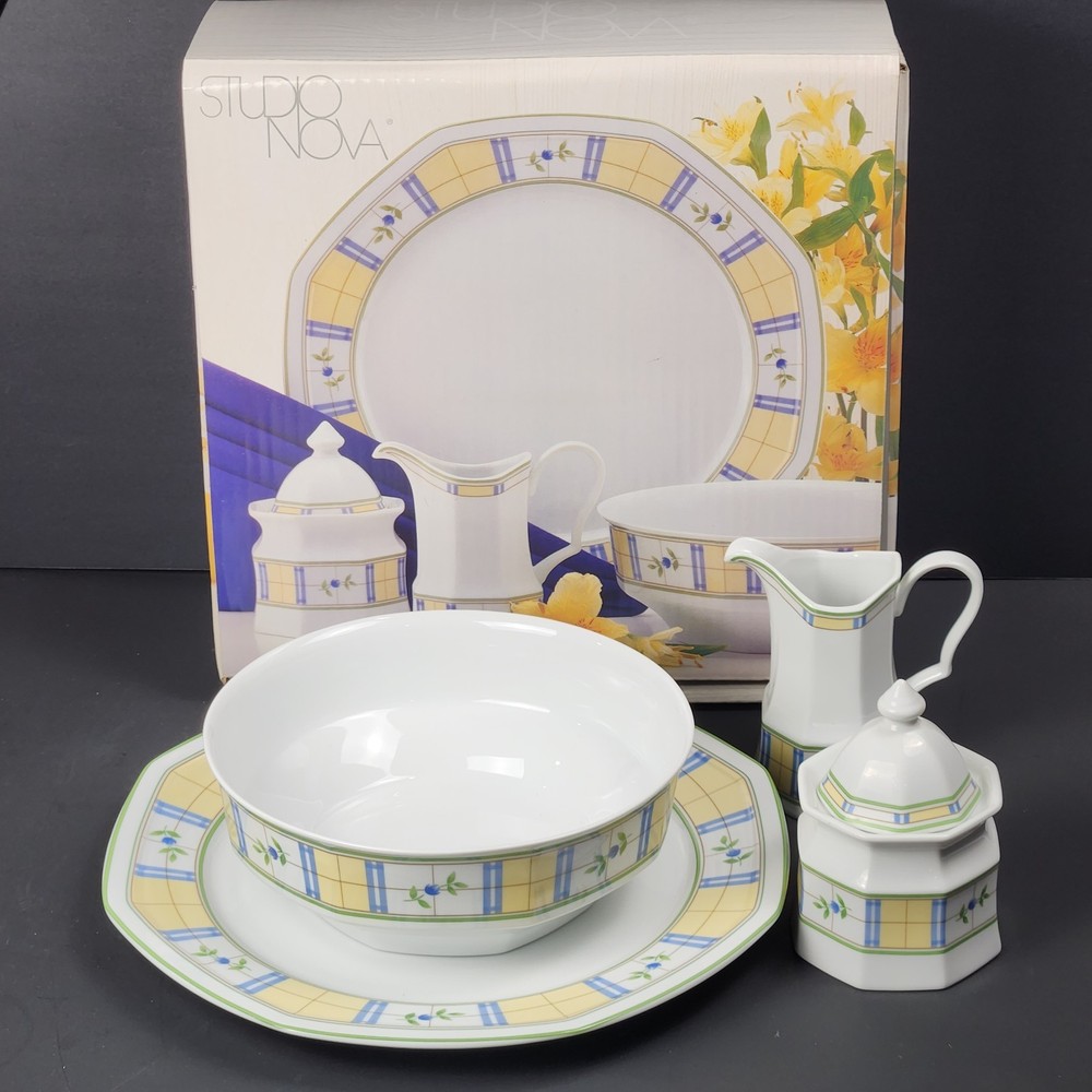Studio Nova Gingham Blue - 5 Piece Serving Set