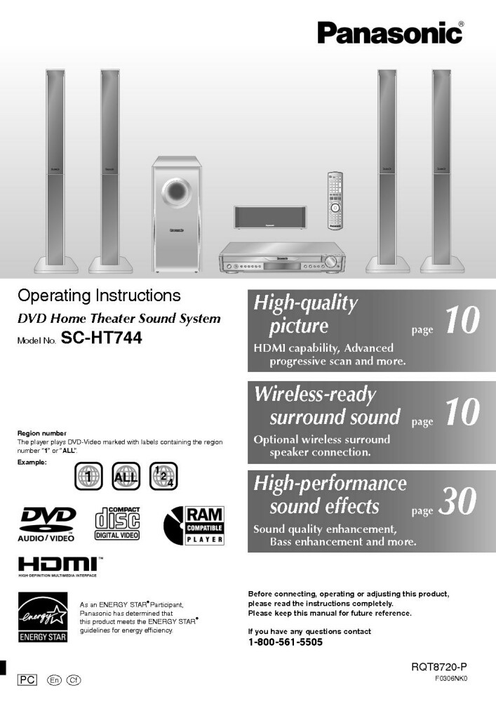 Panasonic SC-HT744 Home Theater System Owners Instruction Manual