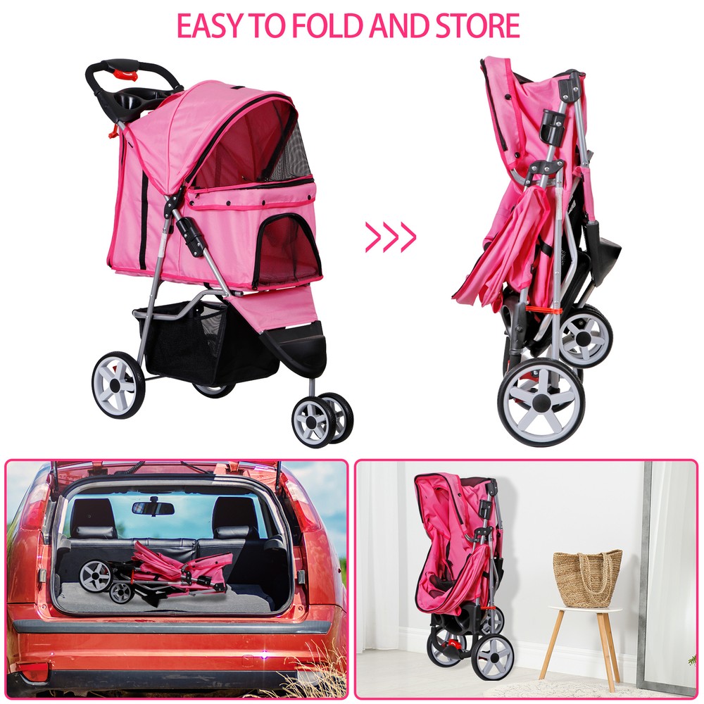 Dog Stroller 3 Wheels Pet Stroller Cat Stroller Lightweight Foldable Portable