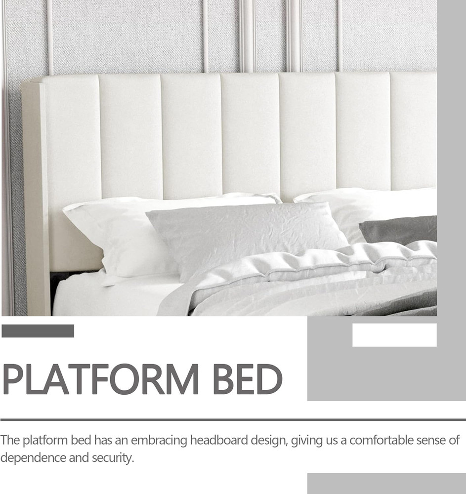Zoophyter Upholstered Platform Bed Frame Full Size with Headboard,Strong Wooden