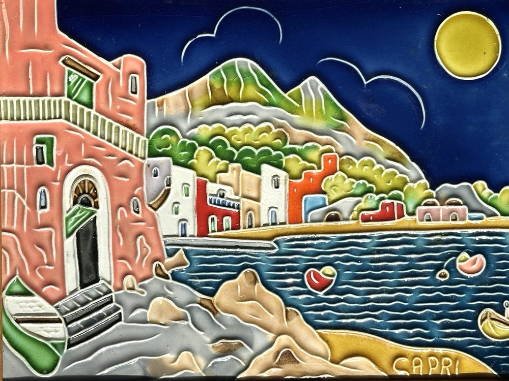 Capri Italian Hand Painted Framed Ceramic Tile 1996