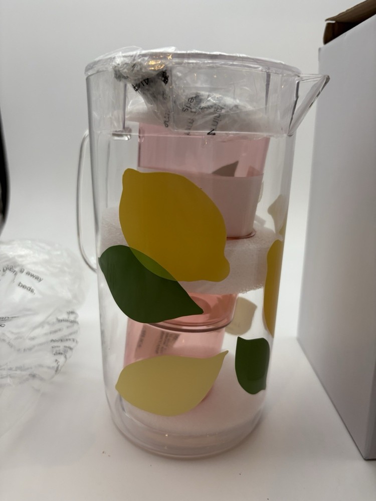 Kate Spade Lemon Pitcher Plus 2X Cups Set New