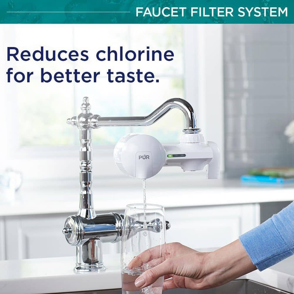 PUR Plus Horizontal Faucet Mount Water Filtration System in Matte White