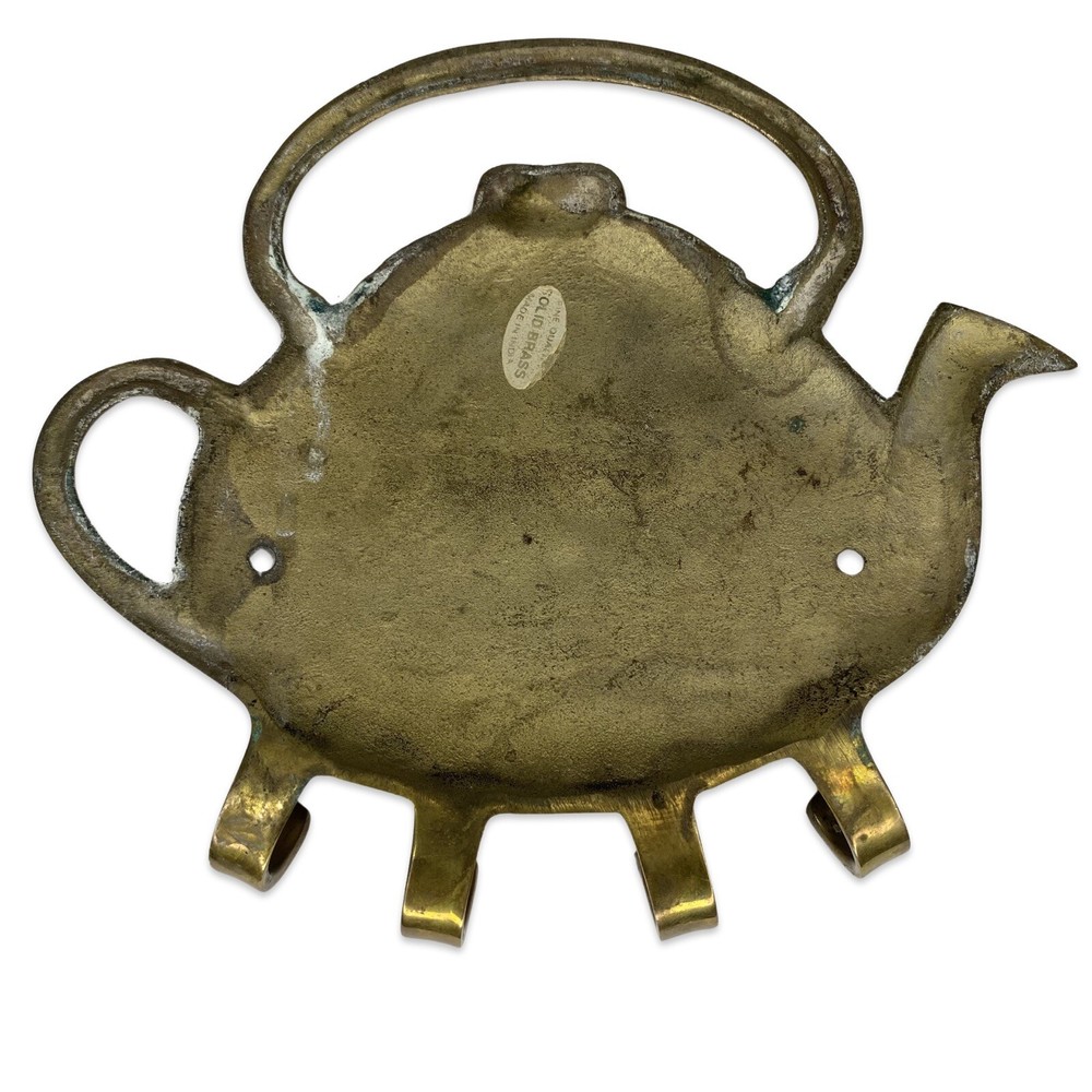 Vintage Solid Brass Four Hook Teapot Key Rack/Utensil Hooks Fine Quality