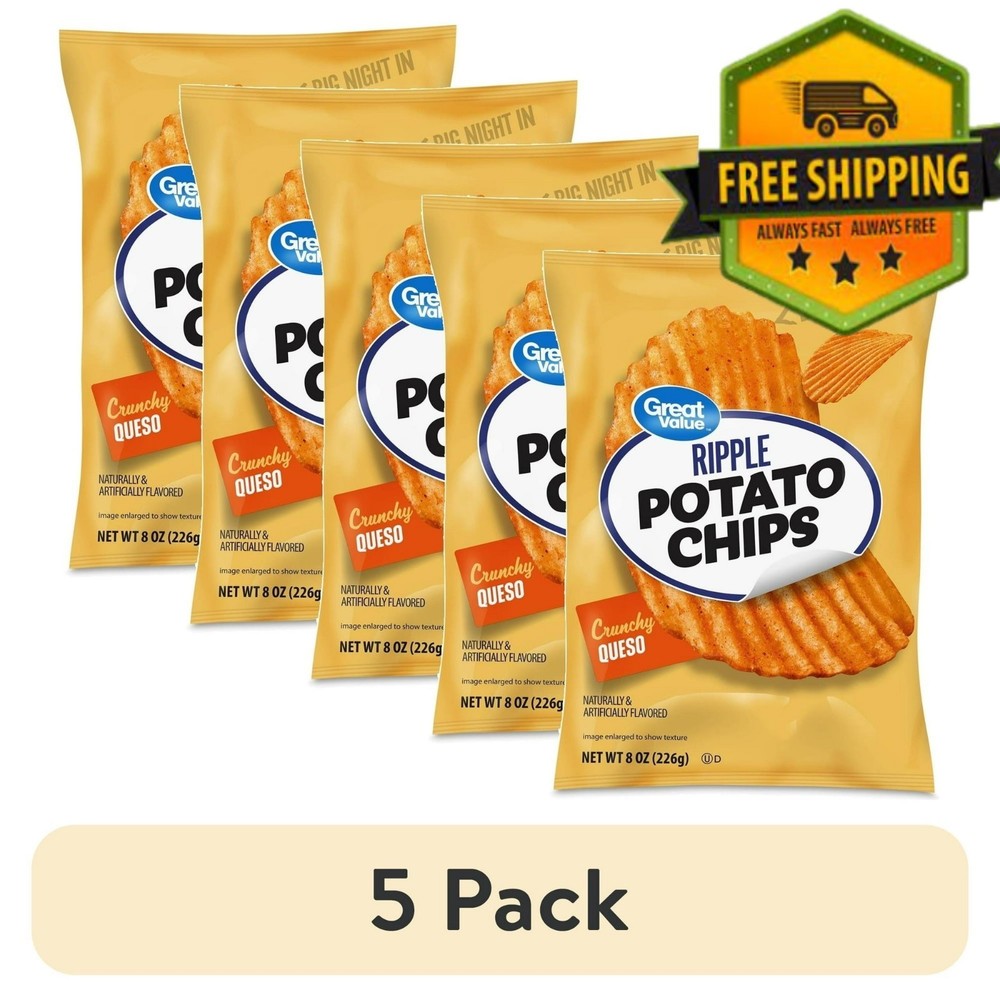 Great Value Queso Rippled Potato Chips, 8 oz (5-pack)