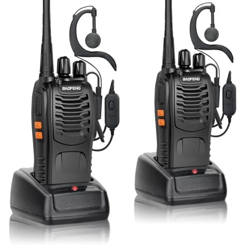 Long Range Rechargeable Walkie Talkies 2 Pack with Earpieces & Flashlight - UHF