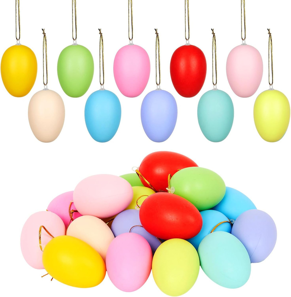 Easter Hanging Eggs, 20 PCS Multicolored Plastic Easter Tree Ornaments, Decor