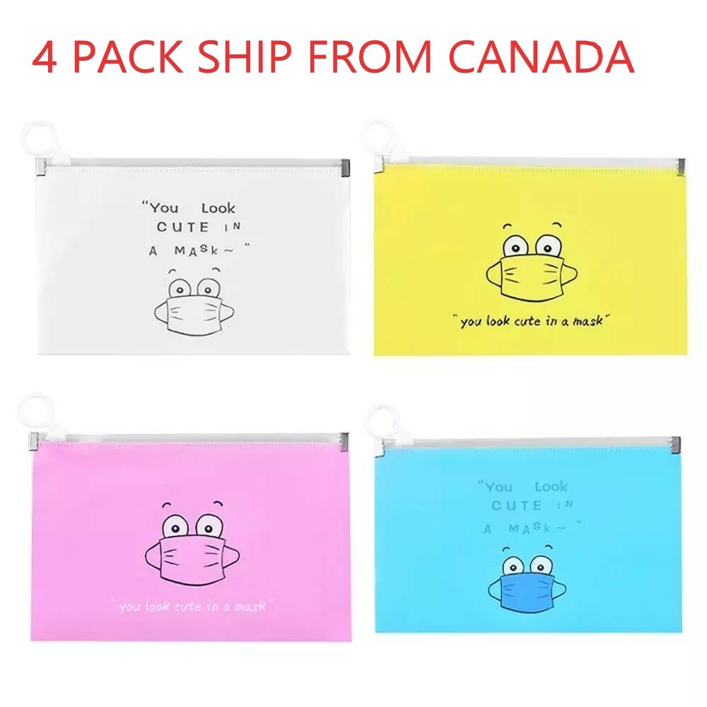 4 Pack Face Mask Case Storage Pouch Clip Zip Storage Bag Organizer Holder Box