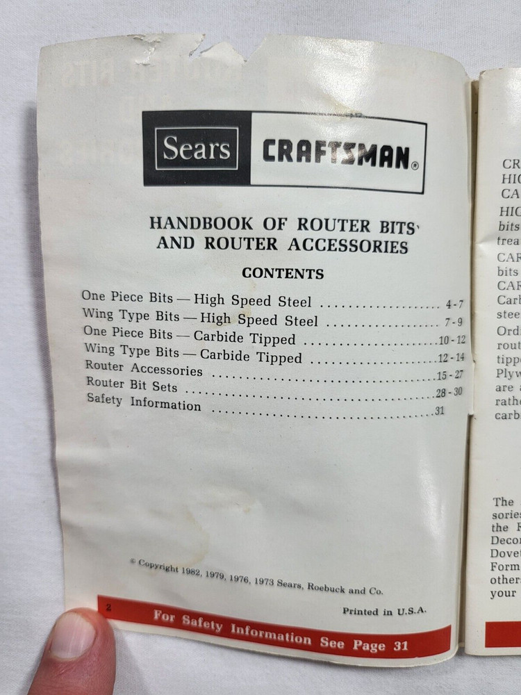 1973 - 1982 Sears Craftsman Router Bits & Accessories