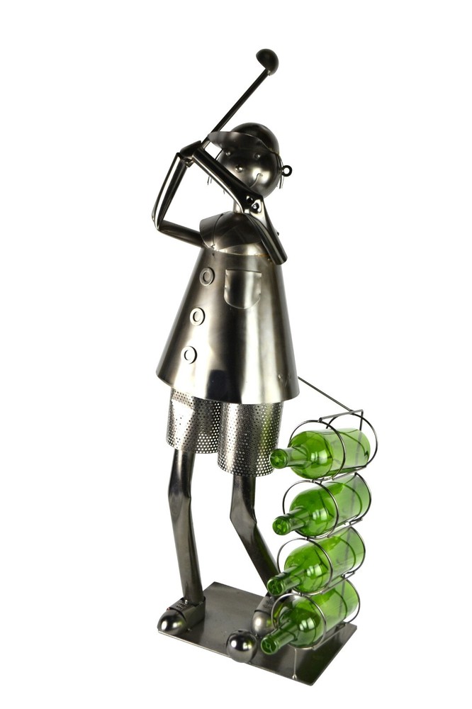 34" Large Metal Golfer 4 Bottle Wine Rack